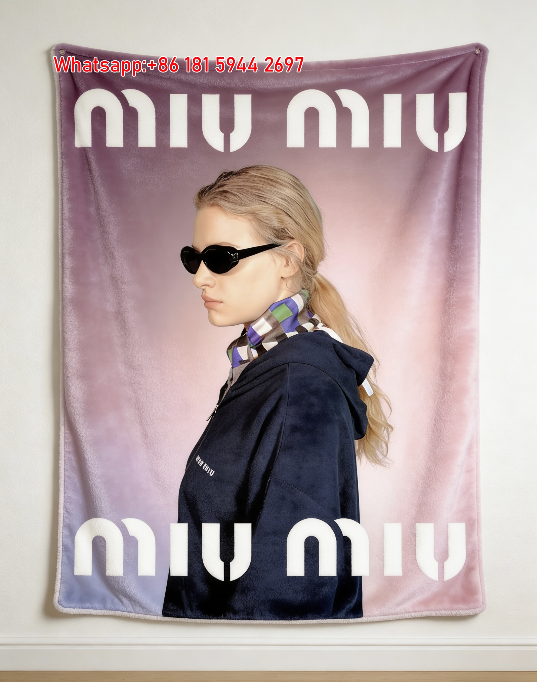 Miu Miu Gradient Pink & Navy Blue Retro Sunglasses Printed Flannel Sofa Throw Blanket IMG_0455